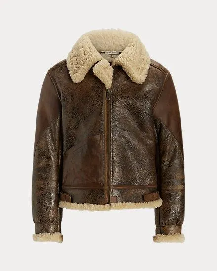 Leather-Trim Shearling Flight Jacket