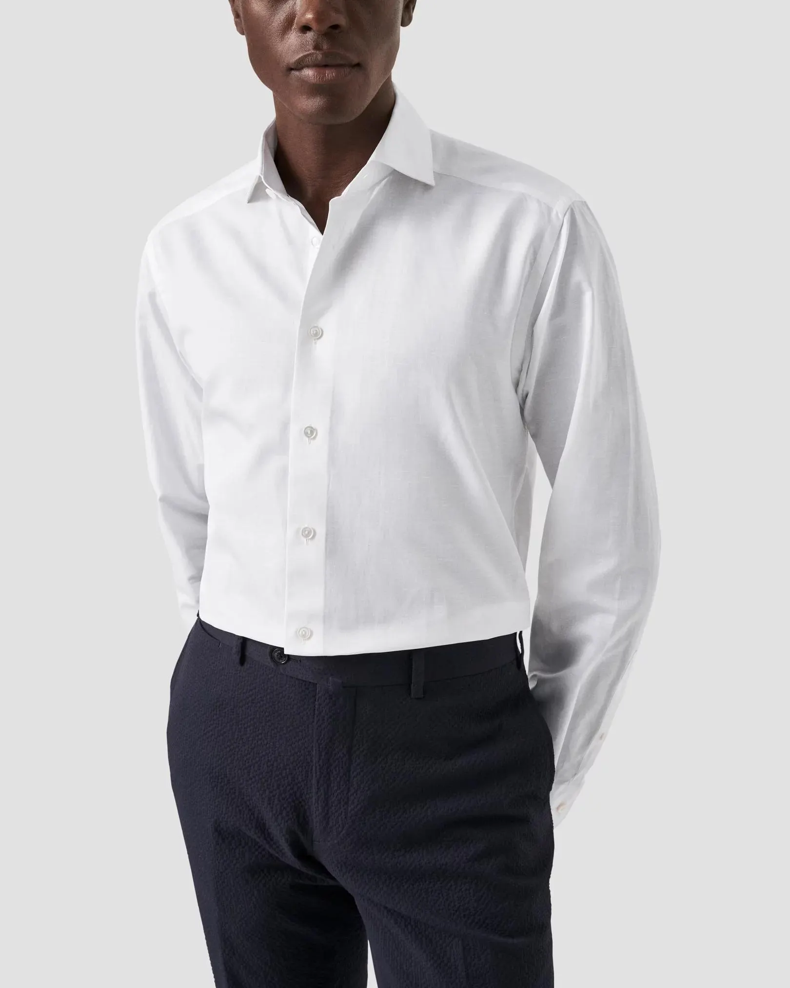White Wrinkle Free Cotton Linen Shirt