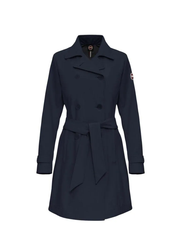 Softshell Trench Coat With Belted Waist – Navy Blue