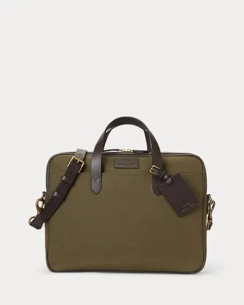 Leather-Trim Canvas Briefcase