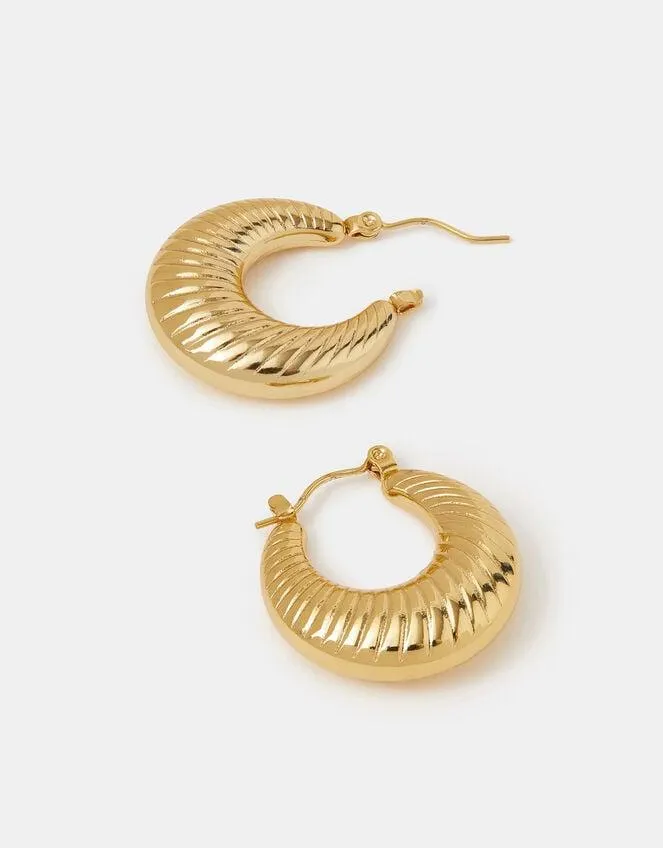 Stainless Steel Chunky Ridge Hoop Earrings