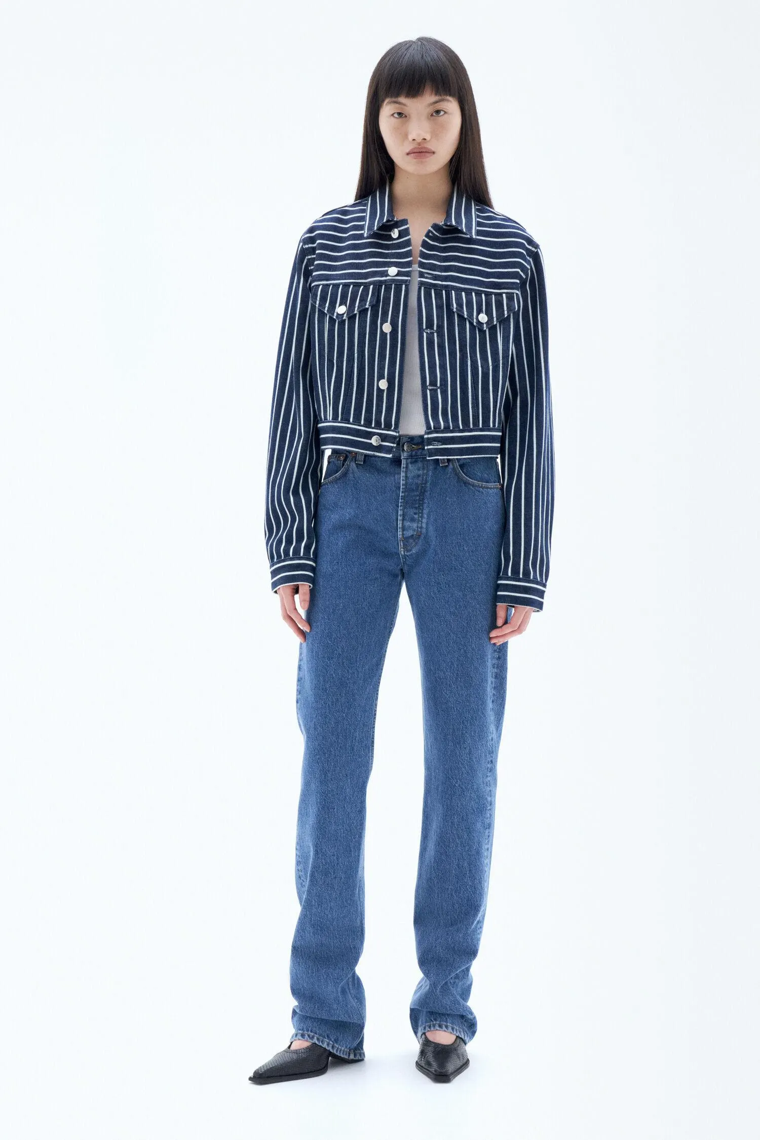 Classic Denim Jacket Denim Blue/White Stripe