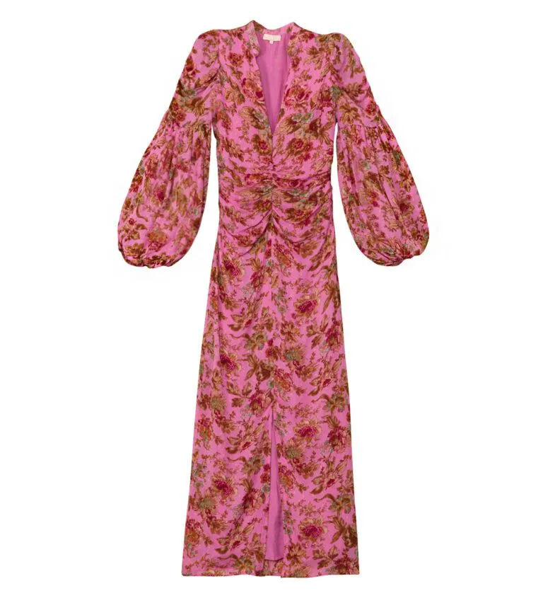 Golden Georgette Rouching Dress – Rosa