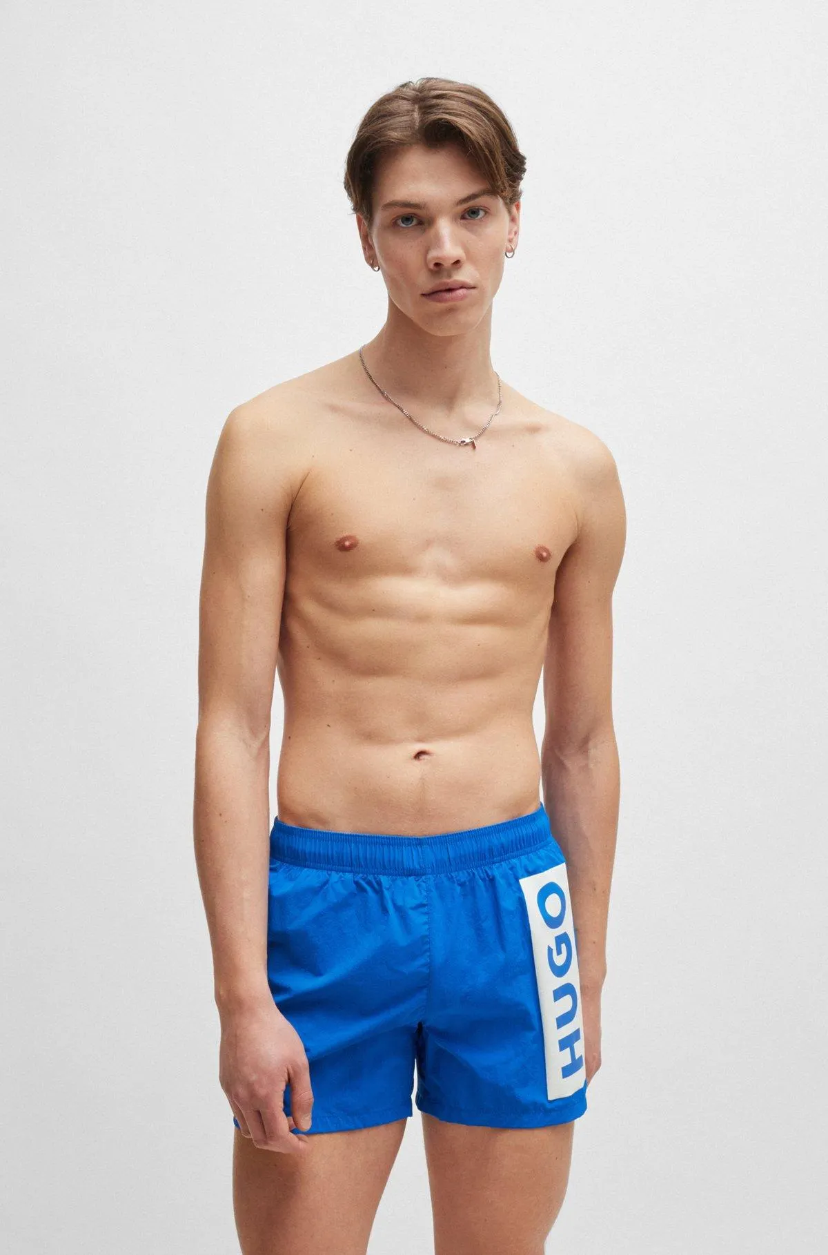 Partially lined quick-dry swim shorts with vertical logo