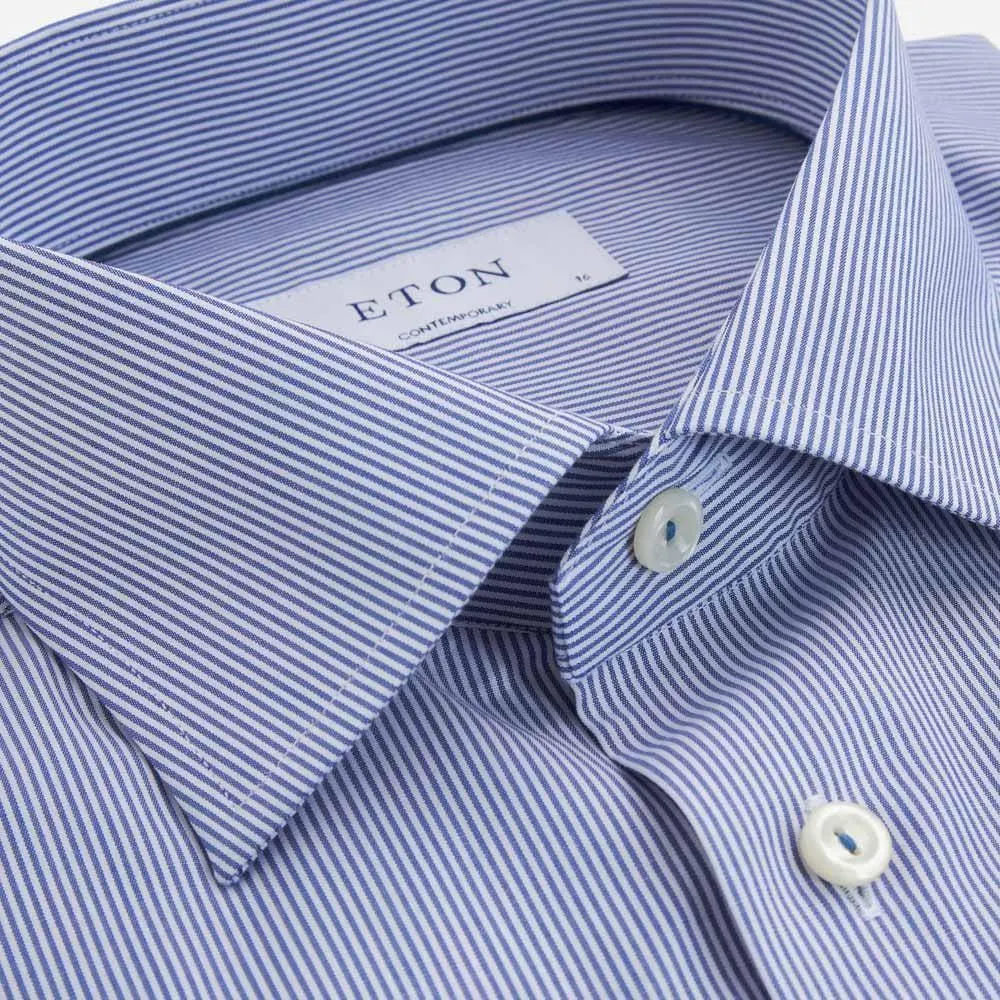 Contemporary Poplin Shirt - Mid Blue Striped