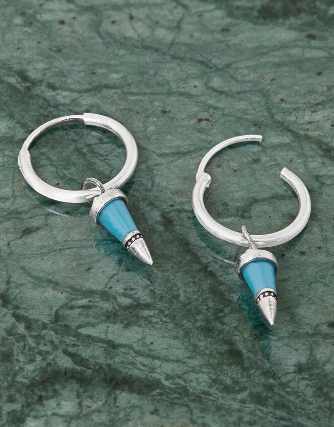 Sterling Silver Spike Charm Hoop Earrings