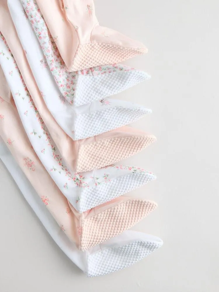 White/Pink 7 Pack Baby Sleepsuit (0-2yrs)