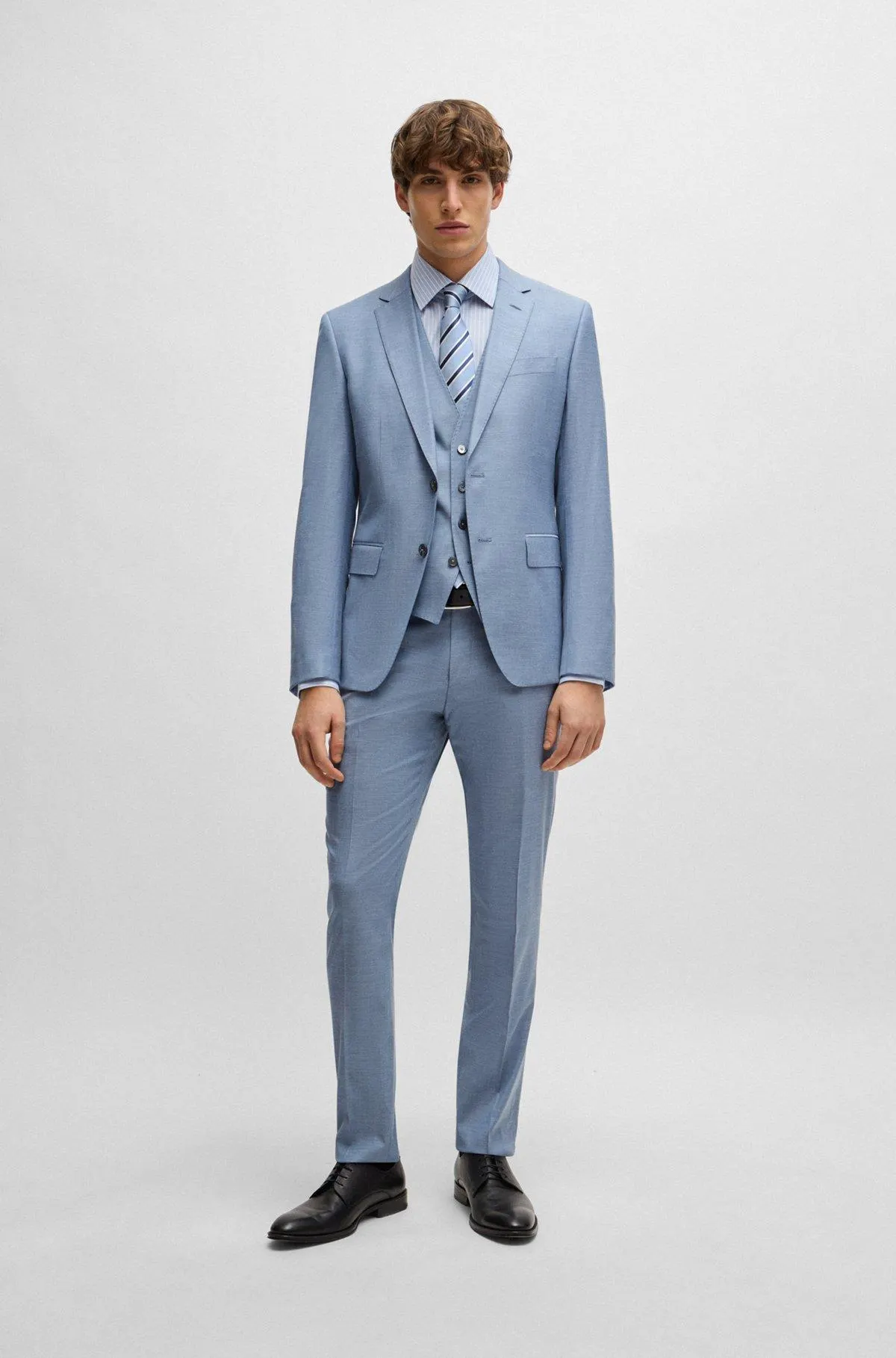 Slim-fit suit in a melange wool blend