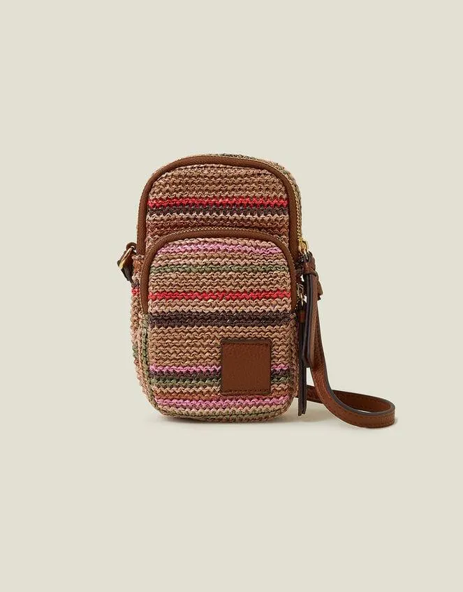 Stripe Raffia Phone Bag