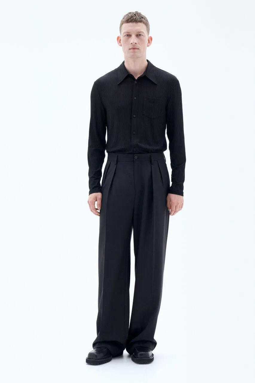 Wide Wool Trousers Black