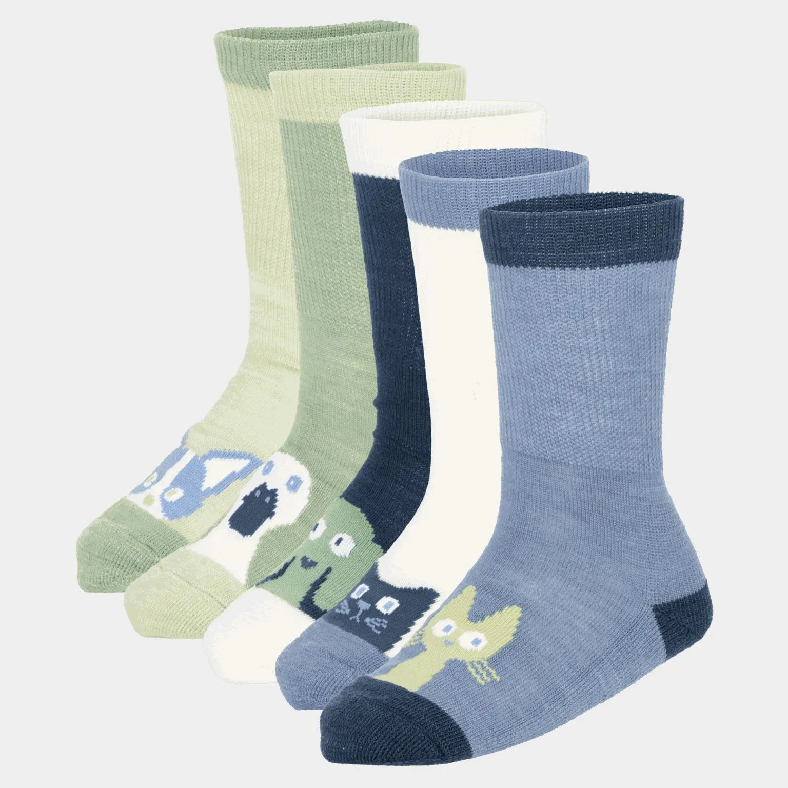 Petsberg wool sock 5-pack, ullsokker, barn - Grønn