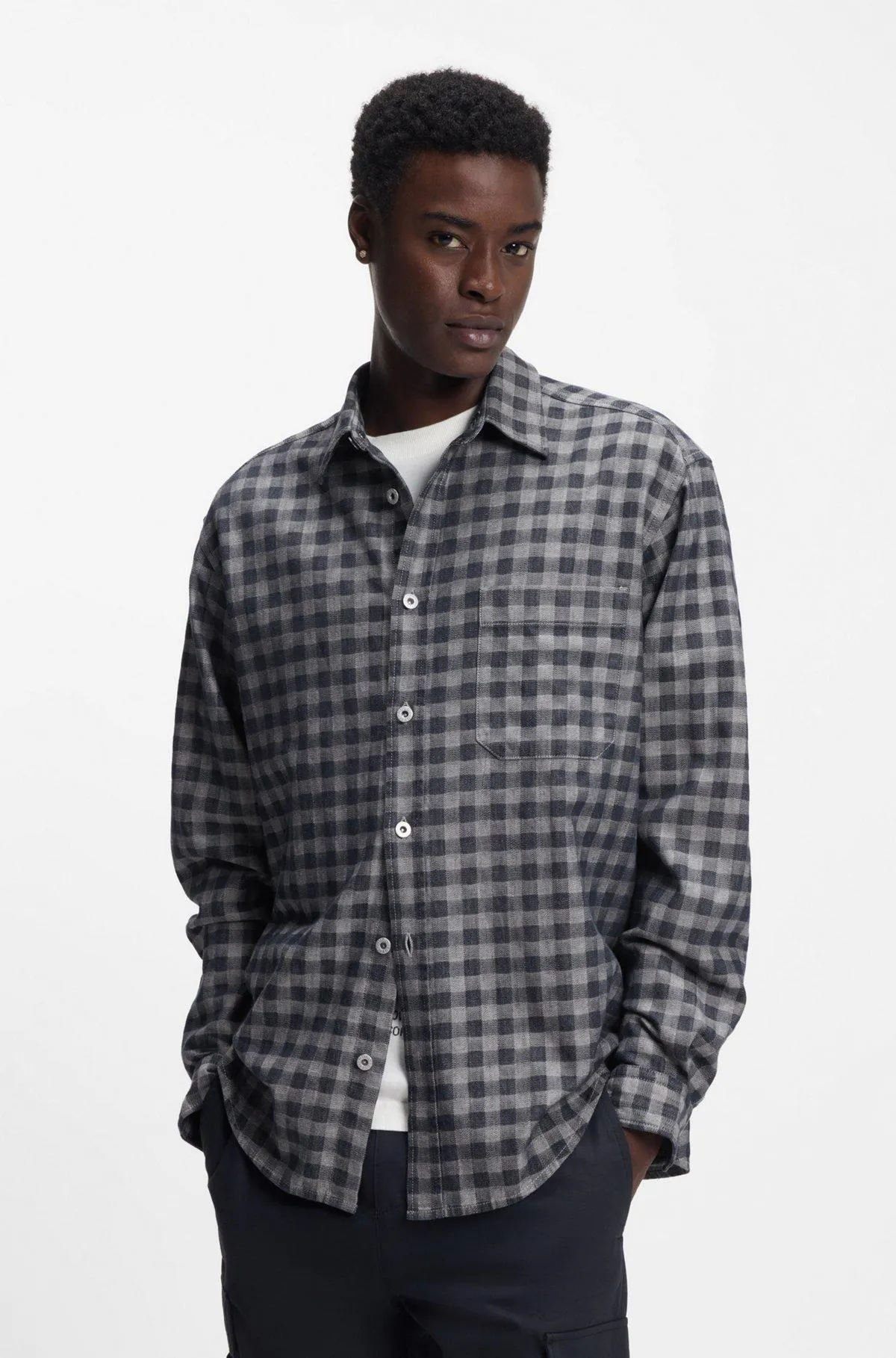 Oversized-fit shirt in checked cotton twill