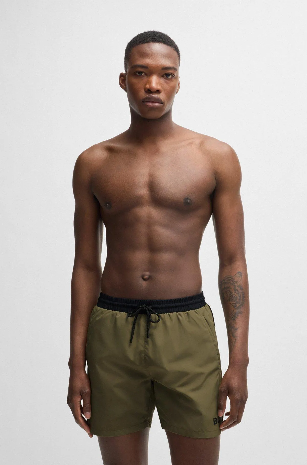 Quick-dry swim shorts with logo print