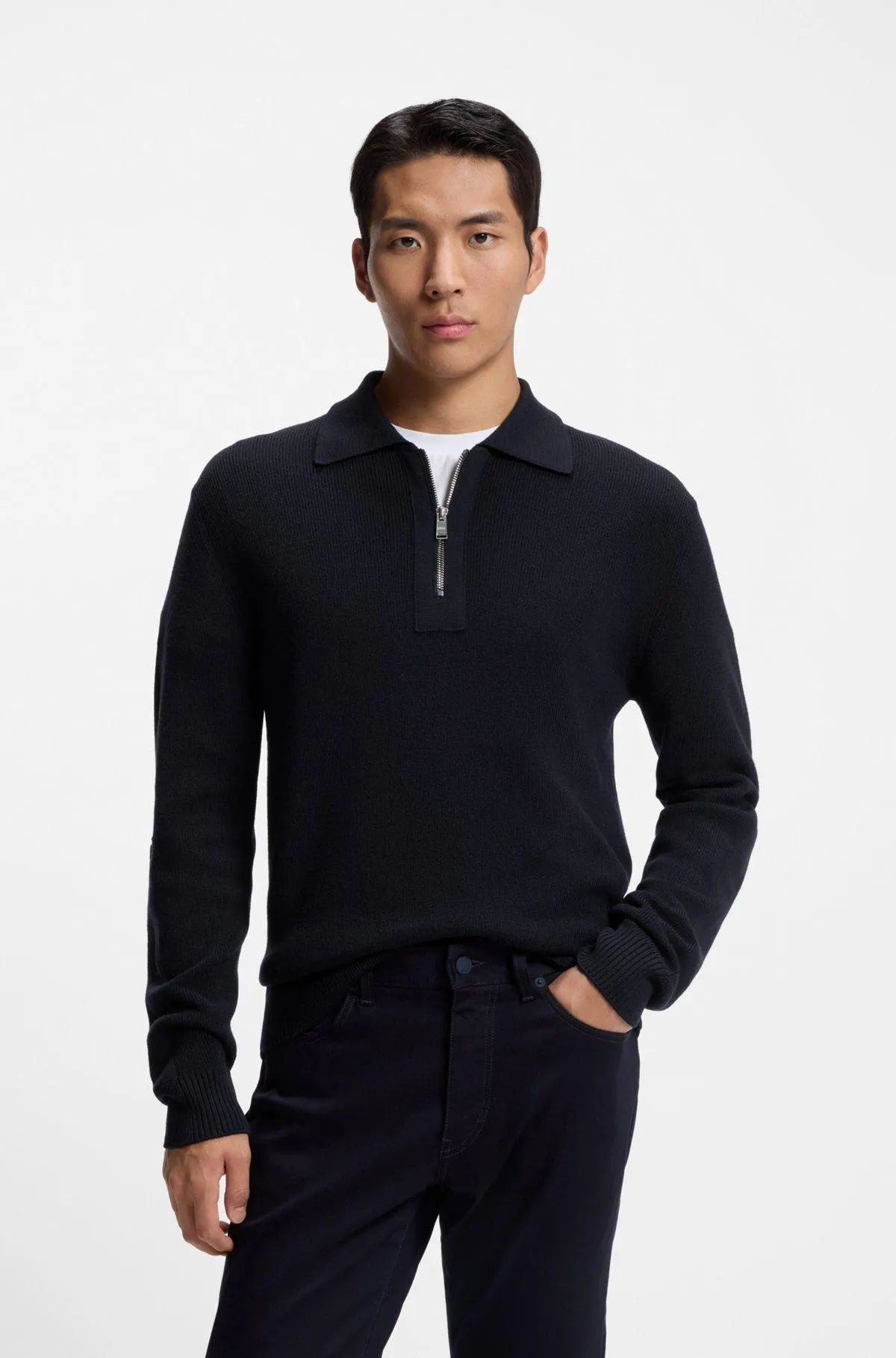 Virgin-wool sweater with zip collar