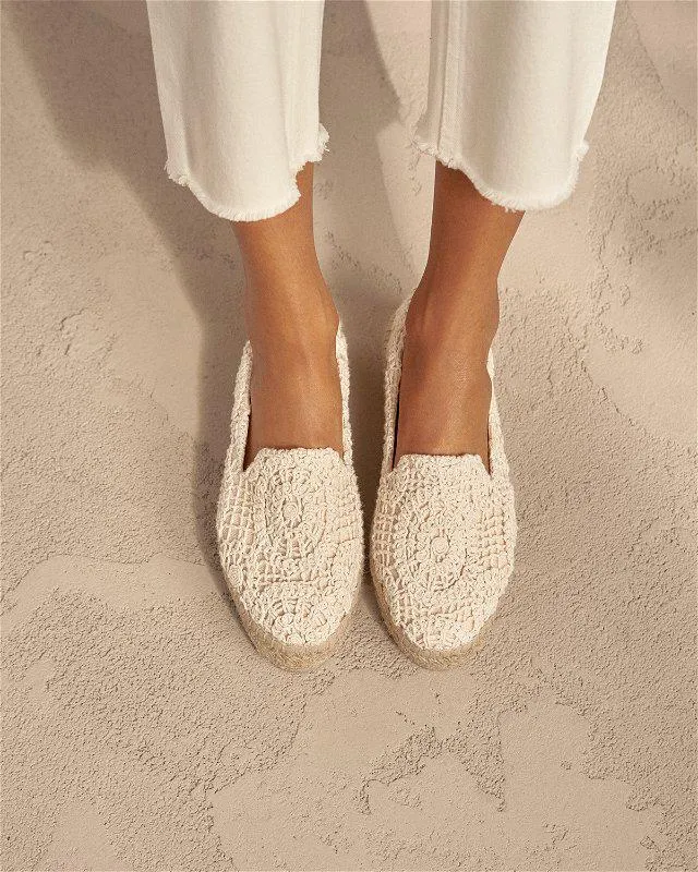Suede Double Sole Espadrilles Hamptons Natural Cotton Crochet