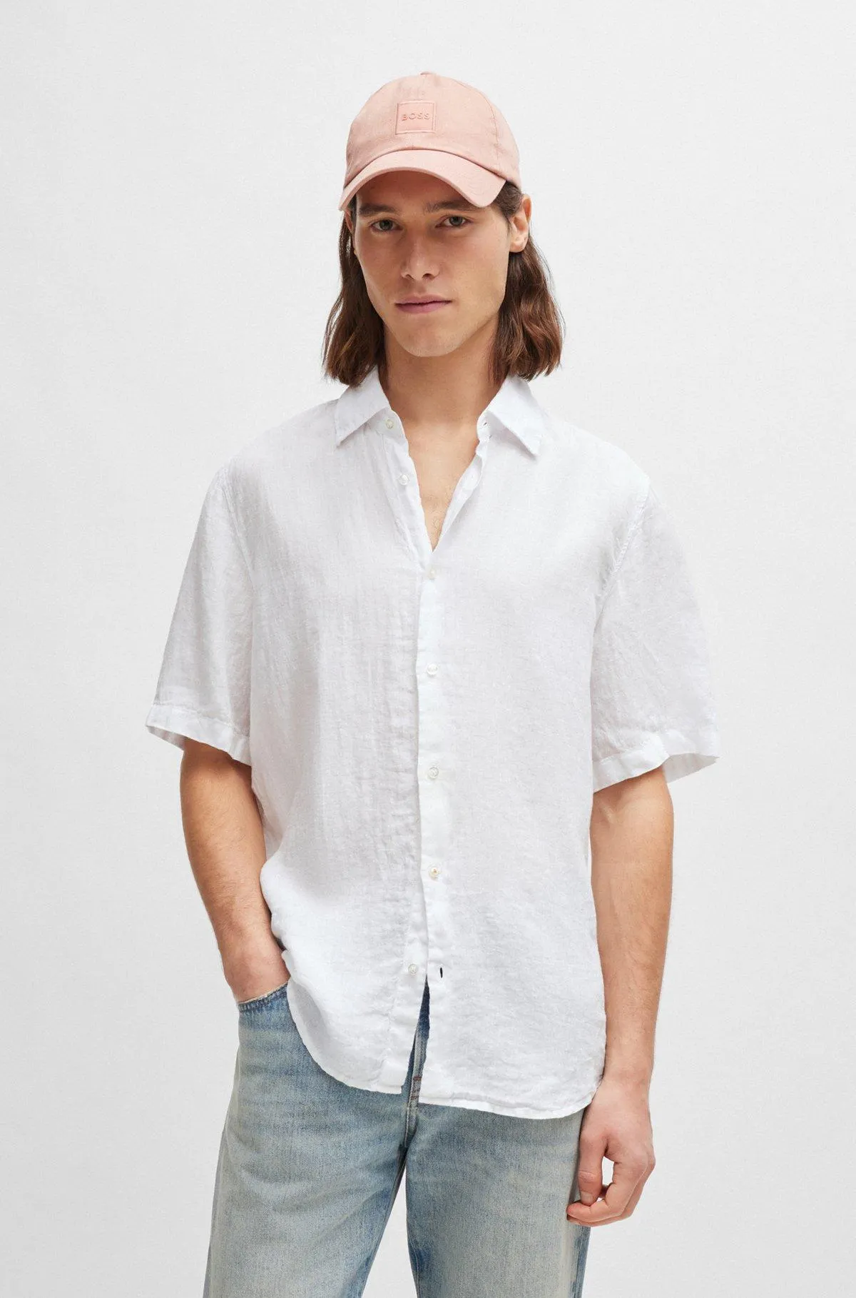 Regular-fit shirt in linen canvas