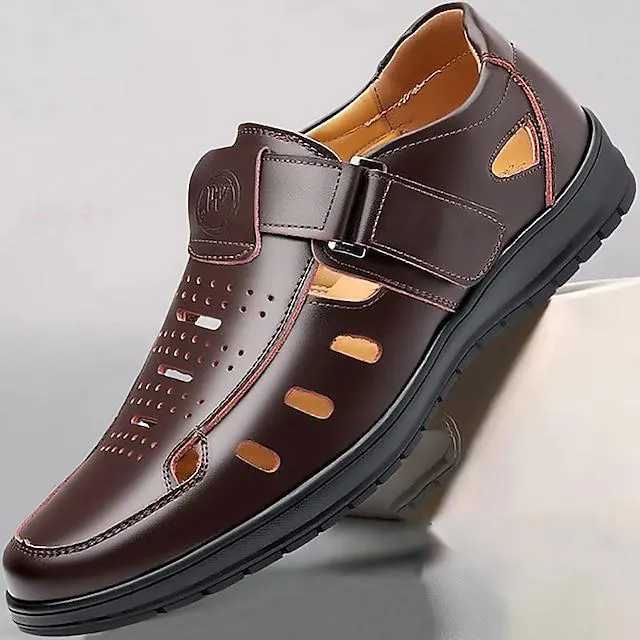 Men's Sandals Leather Shoes Comfort Shoes Casual Daily Cowhide Breathable Dlack Brown Summer
