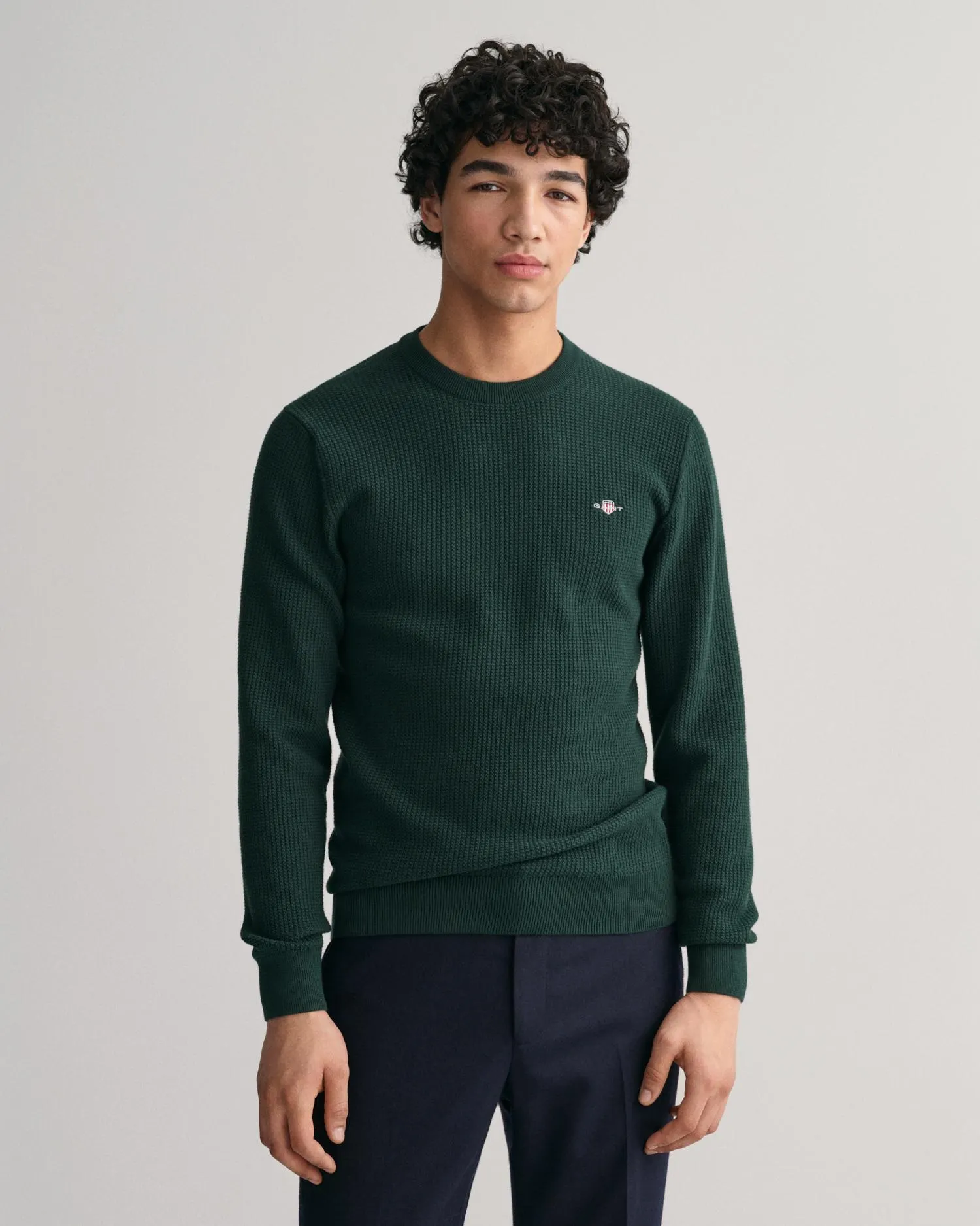 Micro bomull teksturert genser med rund hals