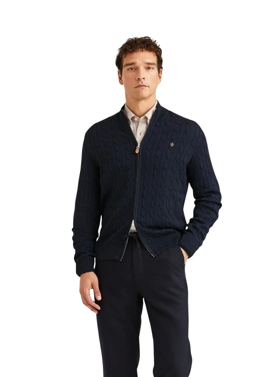 Merino Cable Zip Cardigan – Marine