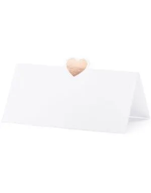 10 stk Hvite Bordkort med Rosegullfarget Hjerte