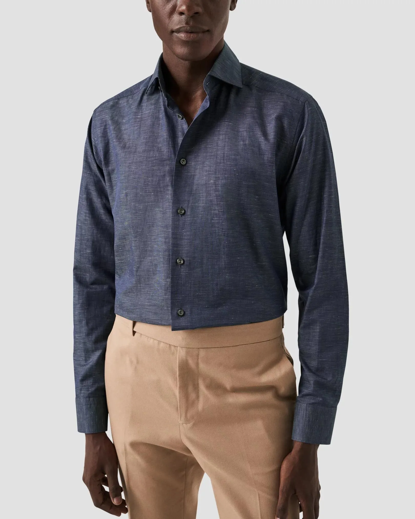Navy Wrinkle Free Cotton Linen Shirt