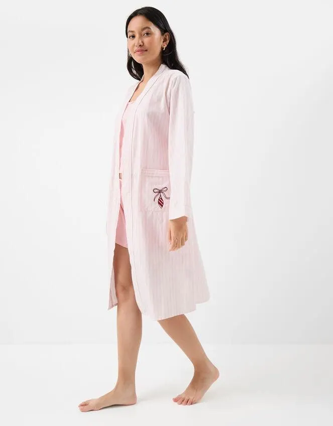 Stripe Embroidered Dressing Gown Pink