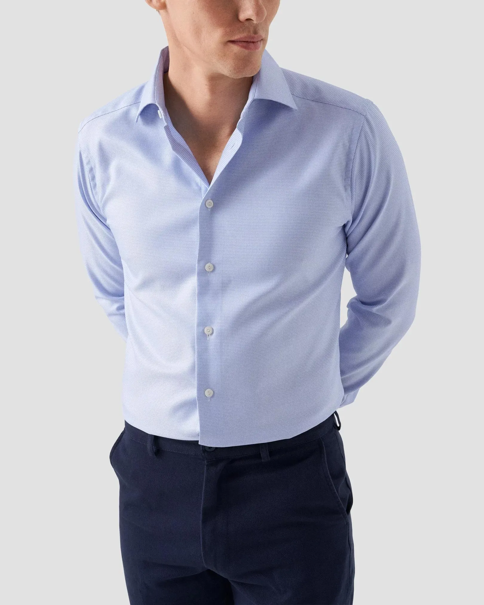 Light Blue Patterned Textured Twill Shirt