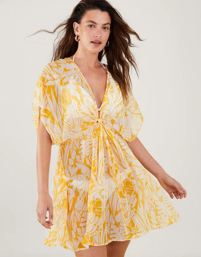 Leaf Print Kaftan Yellow