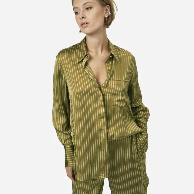 Louda Pinstripe Long Shirt - Green Clay