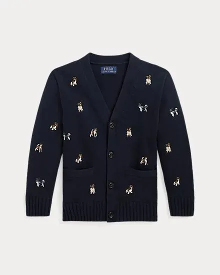 Dog-Embroidered Cotton Cardigan