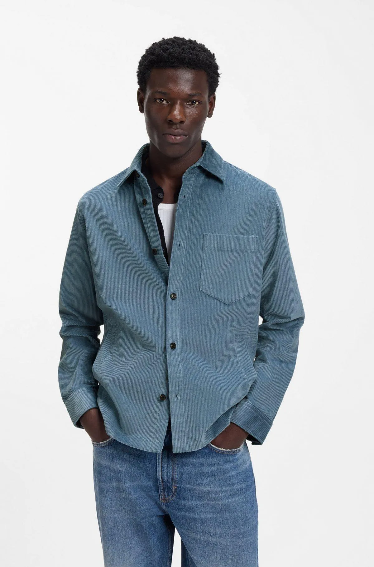 Oversized-fit shirt in cotton corduroy