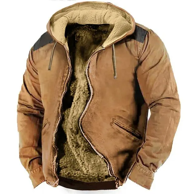 Hombre Sudadera Sudadera con capucha y cremallera completa Chaqueta de lana Sudaderas con capucha gruesas Azul Piscina Marrón Verde Trébol Caqui Con Capucha Bloque de color Retazos Deporte Diario