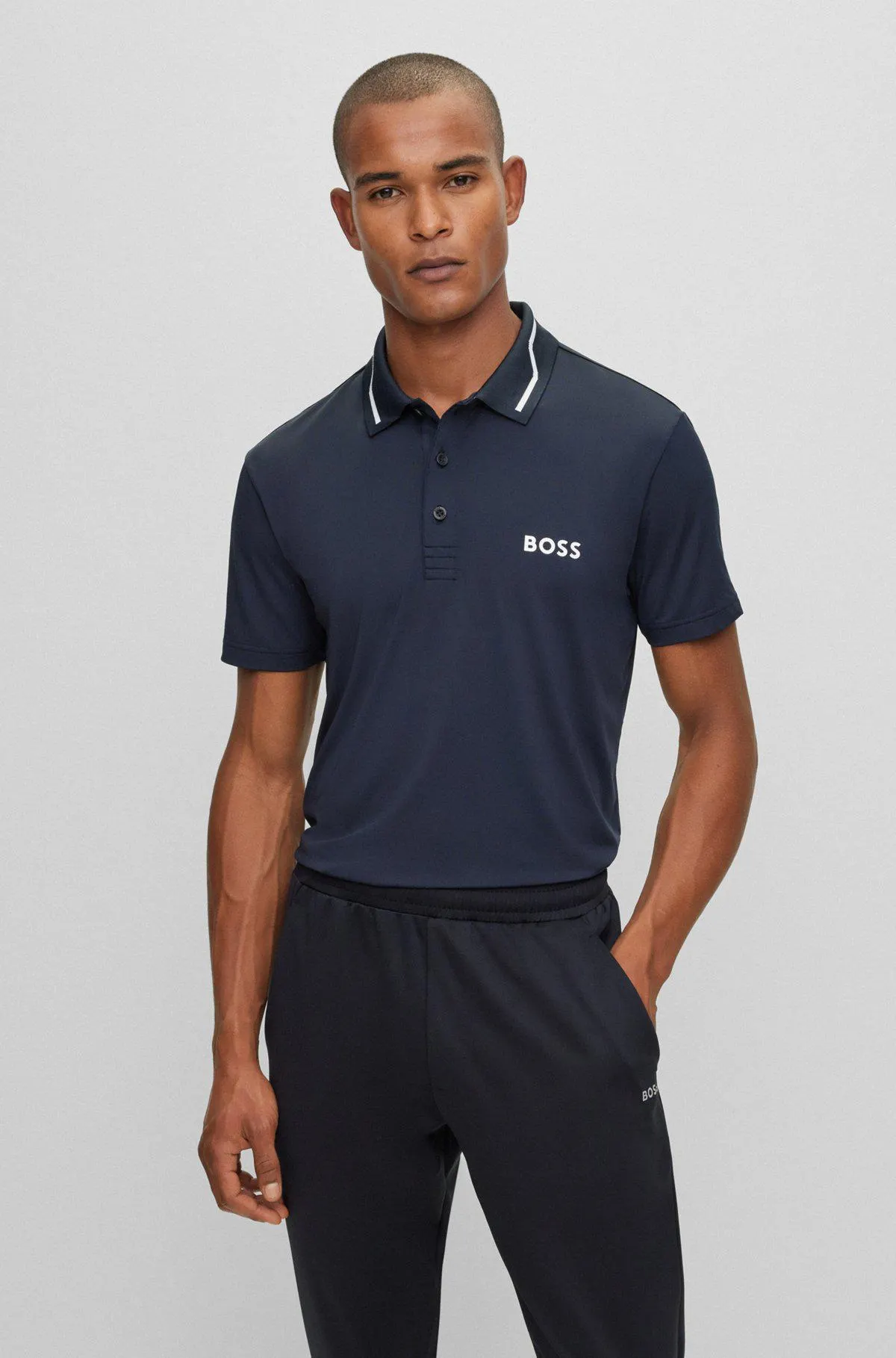 Contrast-logo polo shirt with collar stripe