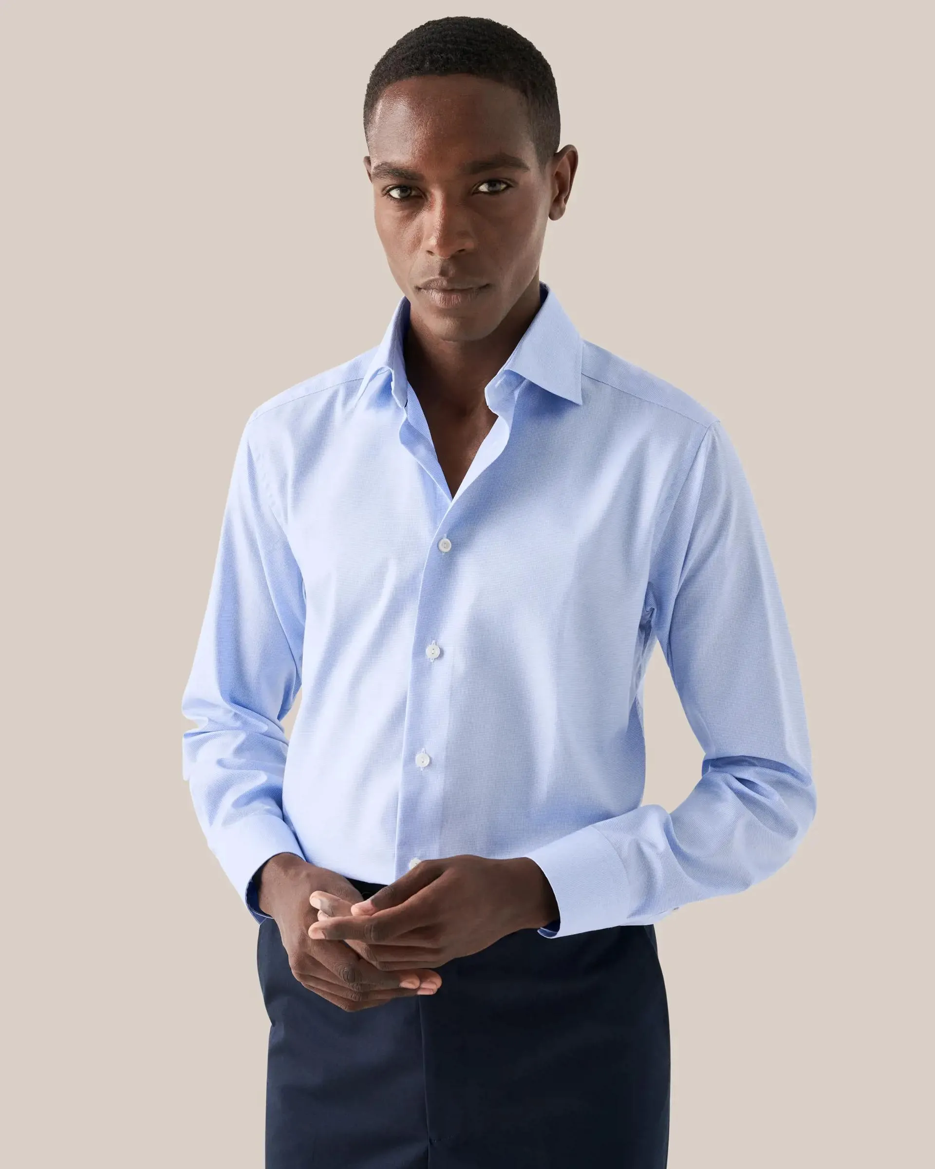 Light Blue Houndstooth Fine Twill Shirt