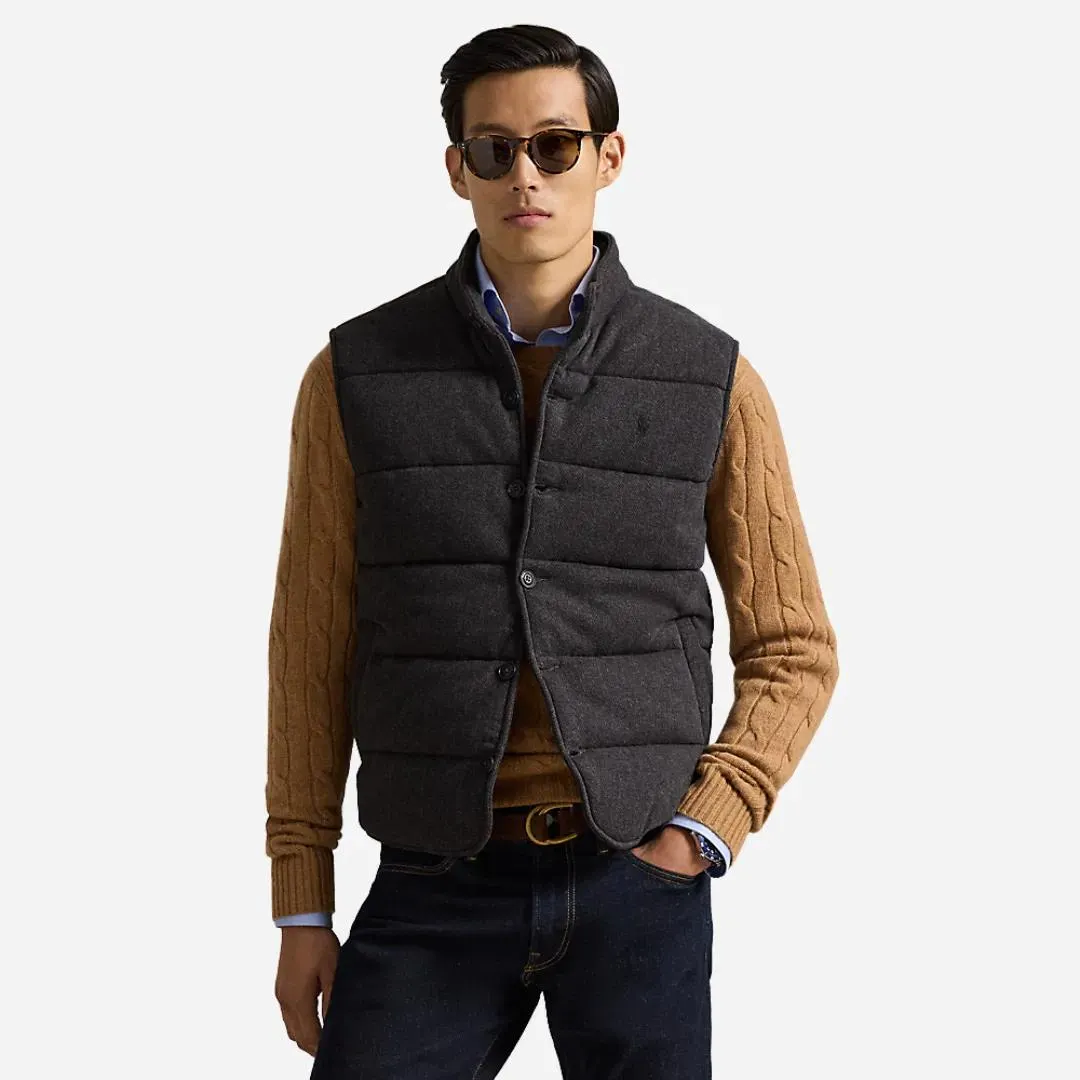 Herringbone-print Estate-rib Vest - Dark Charcoal Htr/herringbone