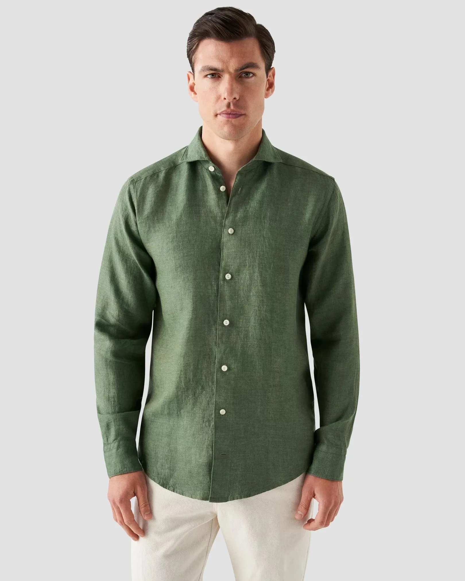 Dark Green Linen Twill Shirt