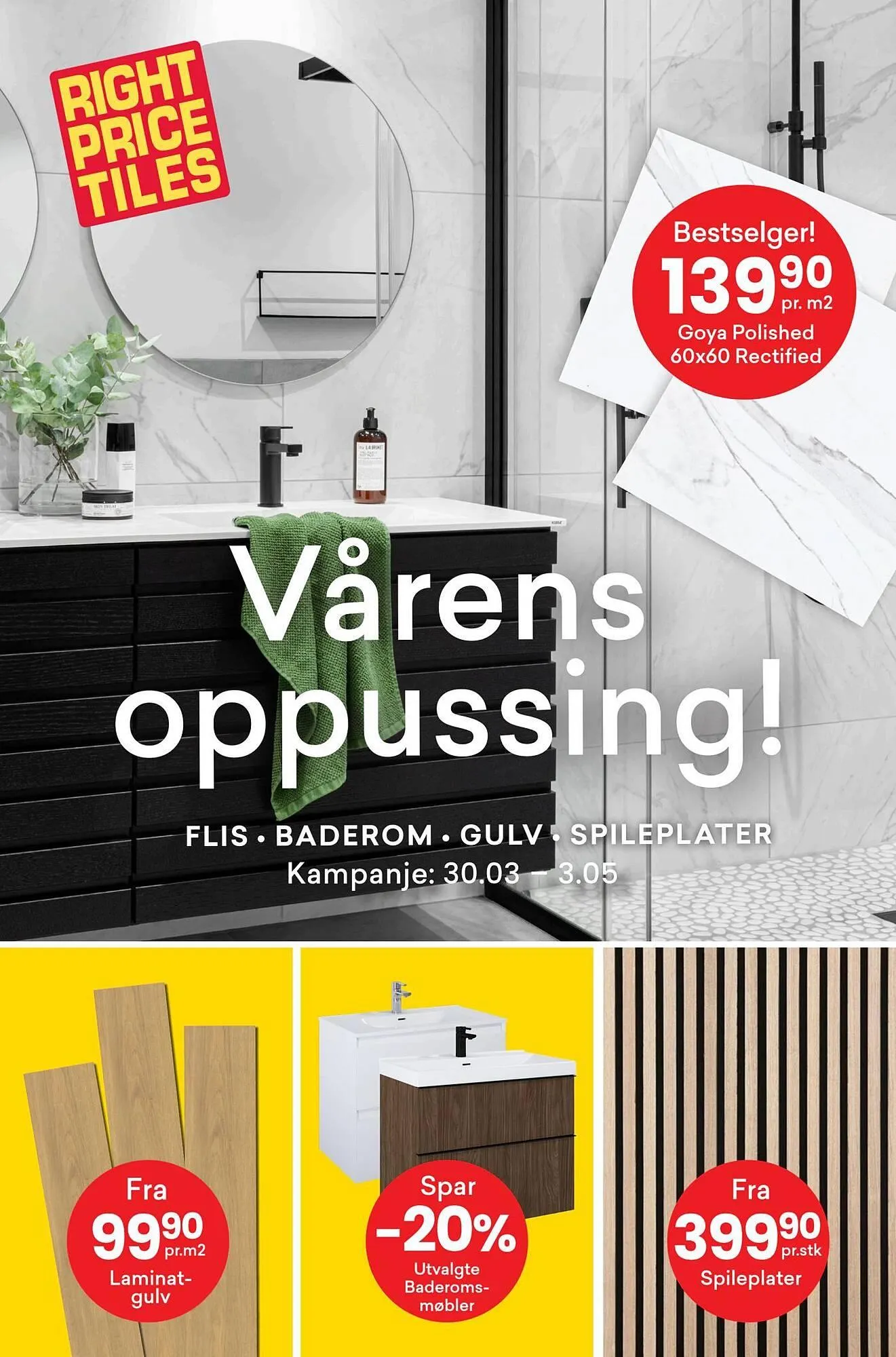 Right Price Tiles kundeavis fra 30. mars til 4. mai 2026 - kundeavisside 1