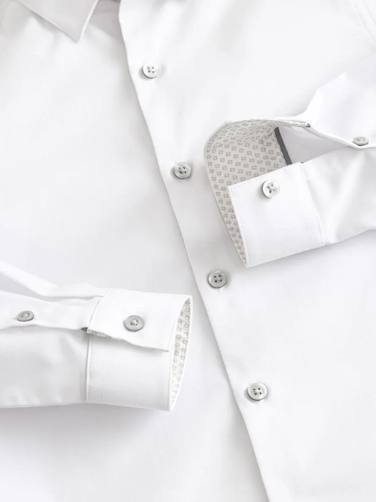 White Long Sleeves Smart Trimmed Shirt (3-16yrs)