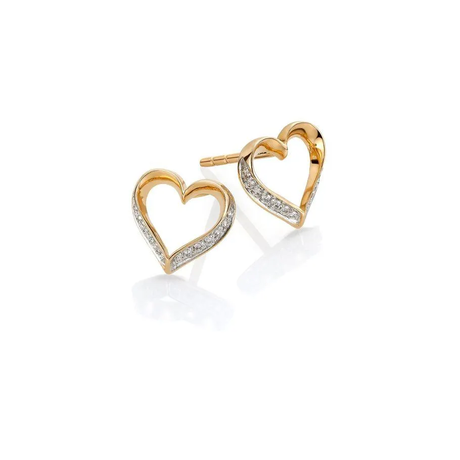 Diamantøredobber Hjerte 585 Gult Gull 0,08 ct