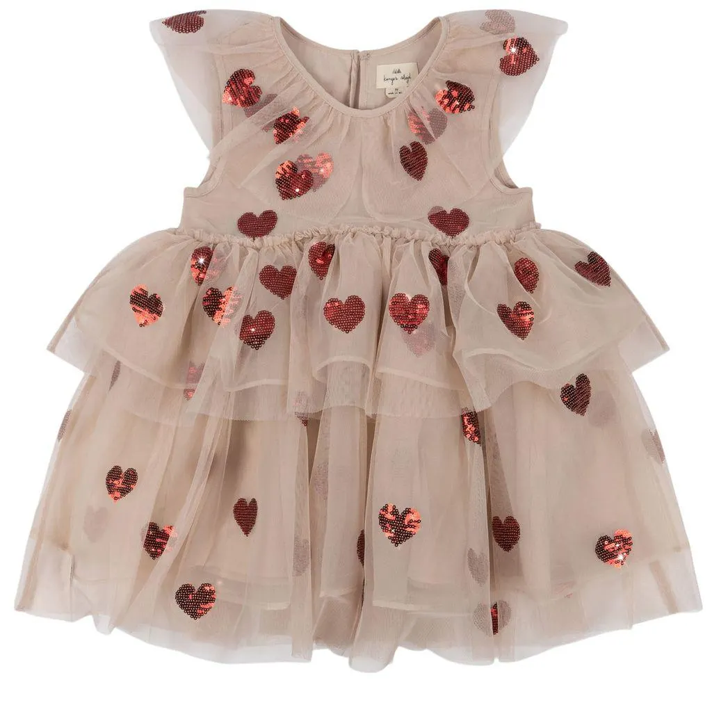 Yvonne Hjertemønstret Tyllkjole Lyserosa