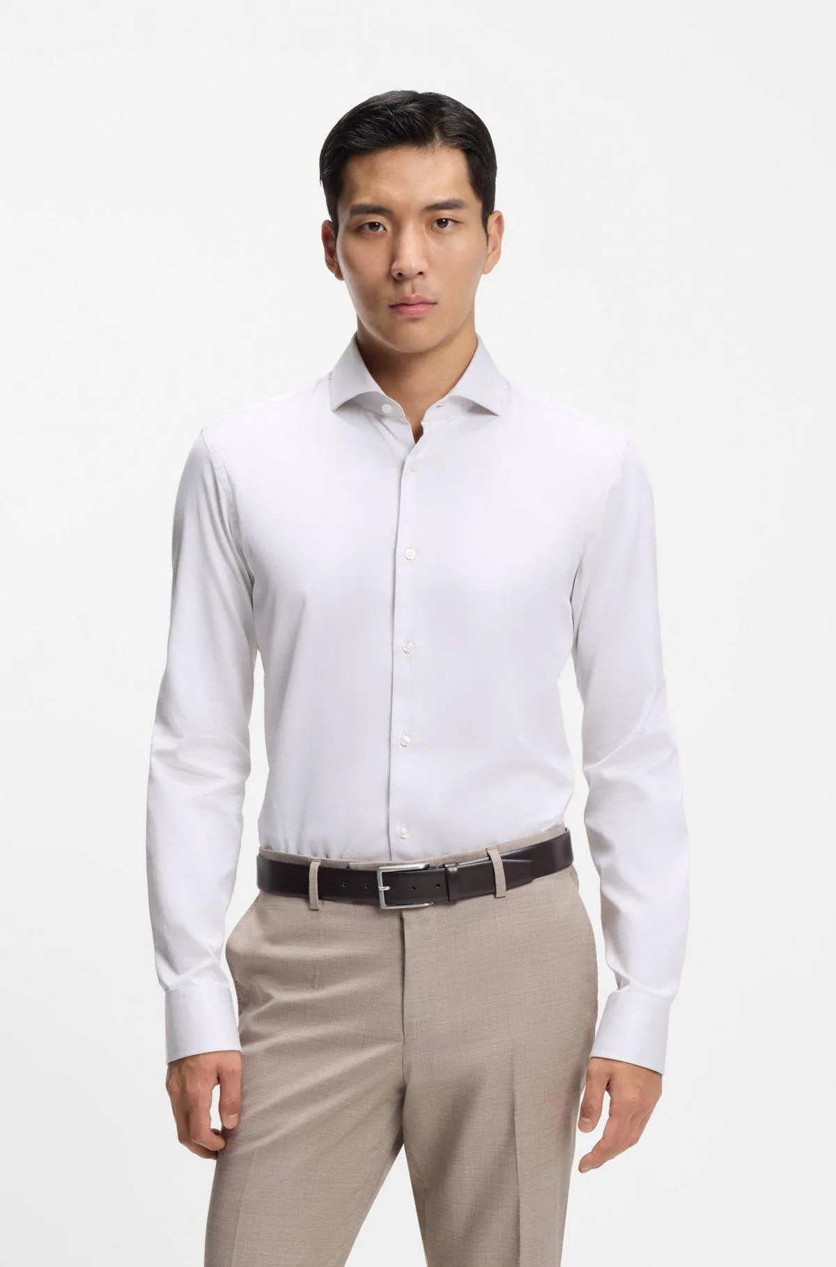 Regular-fit shirt in structured Italian-made cotton