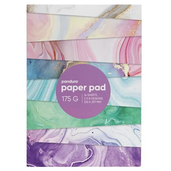 Blokk med designark A4, pastellfargede marmormønstre, 16 ark, 175 g/m²
