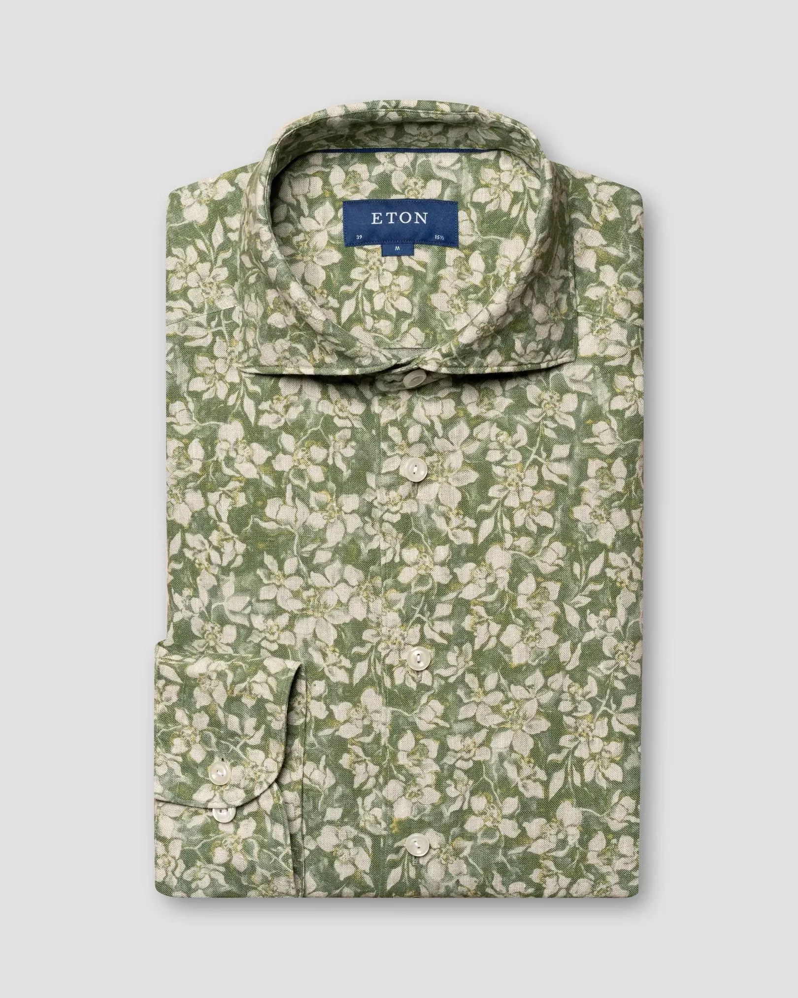 Green Floral Print Linen Shirt