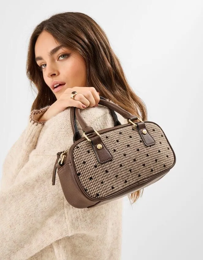 Heart Houndstooth Bowler Bag