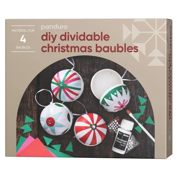 Diy-kit 4 delbare julekuler – dekorer og fyll med julegaver og godteri!