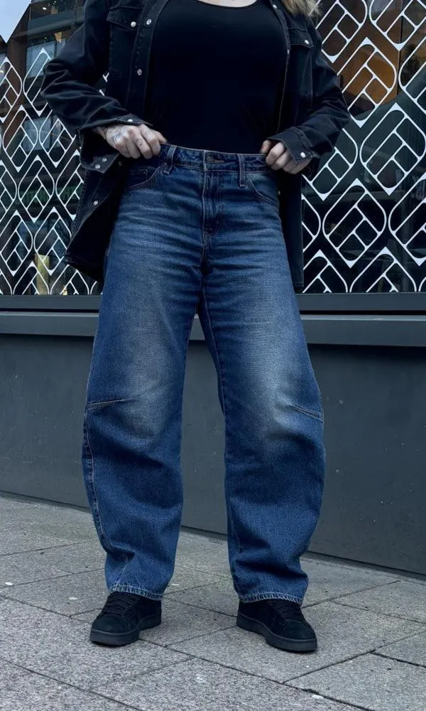 Baggy Dad Barrel Mørk Blå Jeans