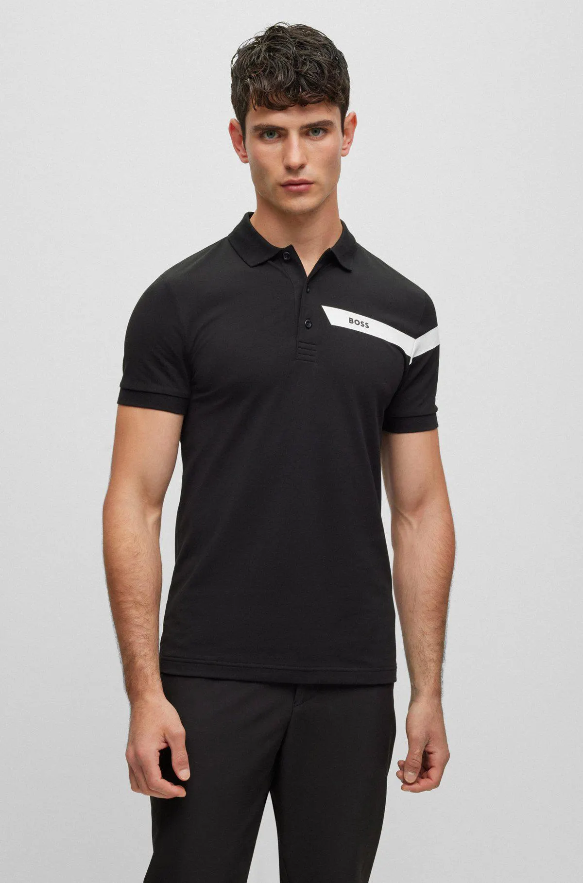 Slim-fit polo shirt with stripe and logo