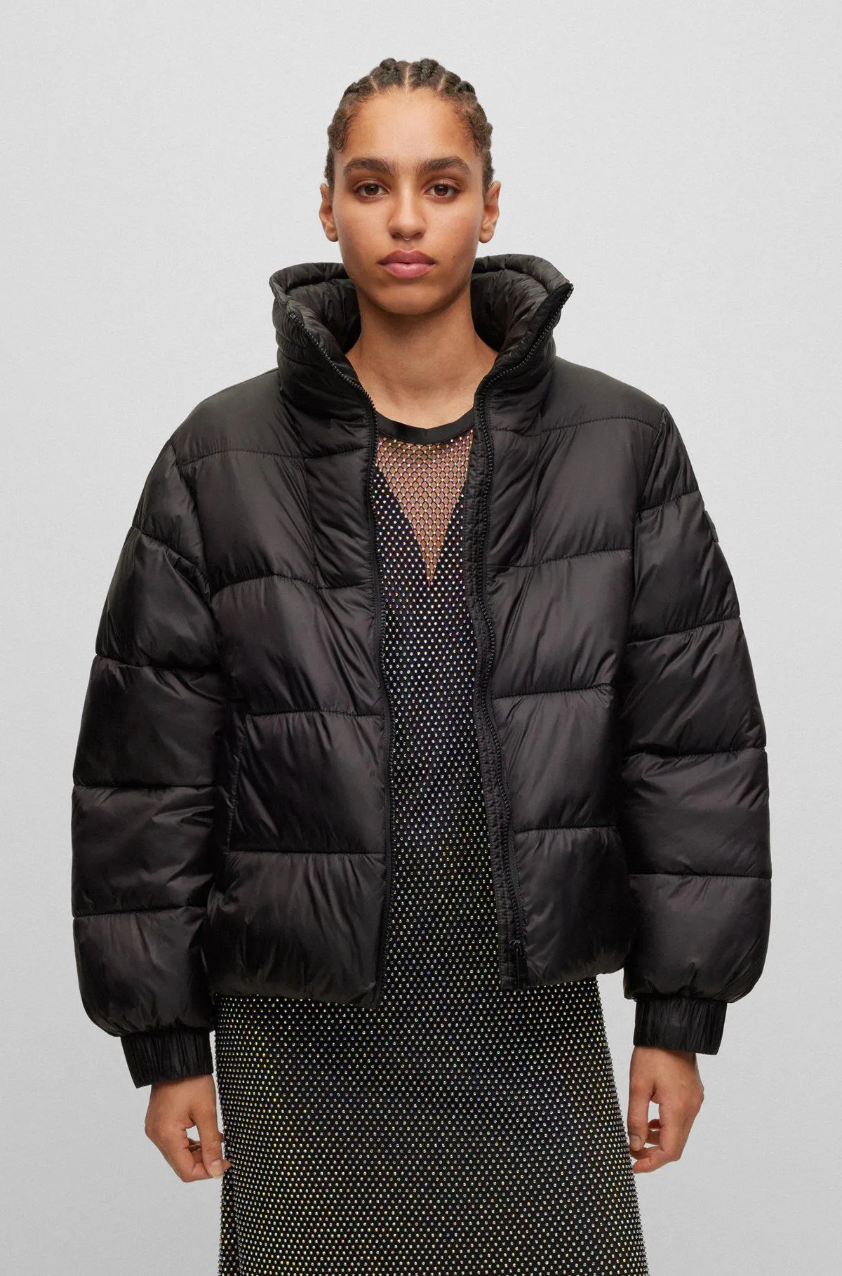 Regular-fit puffer jacket in lustrous fabric