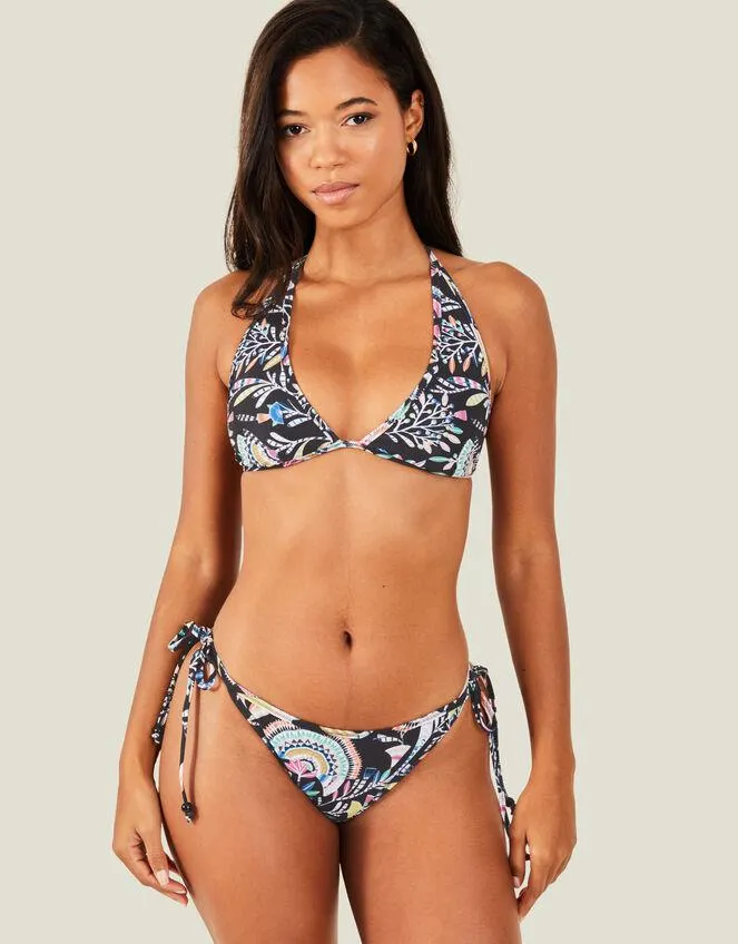 Fan Print Triangle Bikini Top Black