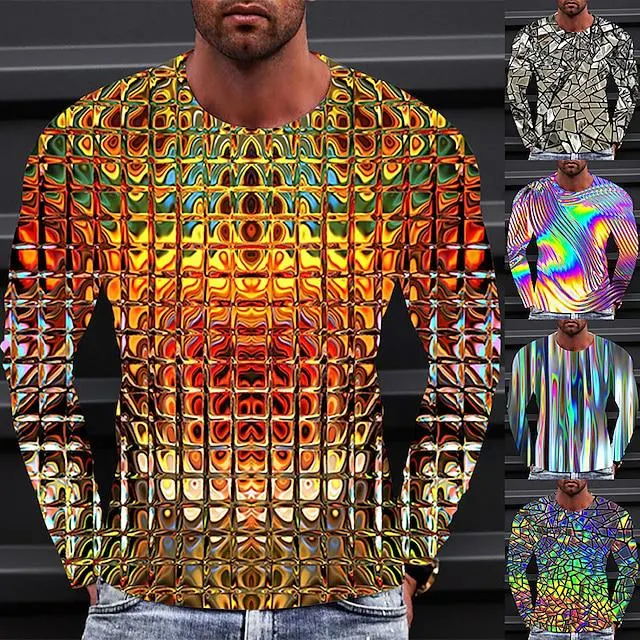 Hombre Camiseta Graphic Degradado camisa metalizada Cuello Barco Ropa Impresión 3D Exterior Diario Manga Larga Estampado Vintage Moda Design